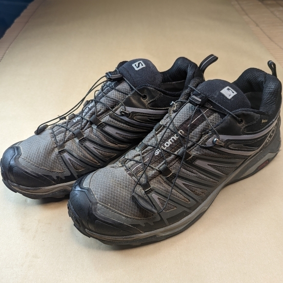 Salomon X Ultra Mid Gortex Black Gray Hiking Boots  Ortholite Men's Size 10The - Picture 1 of 11